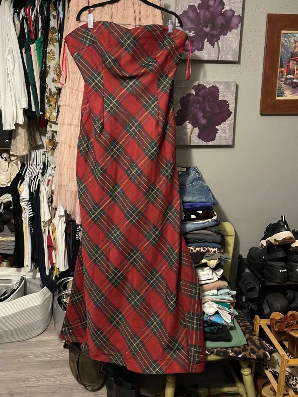 NY&CO Strapless Tartan Evening Gown NWT